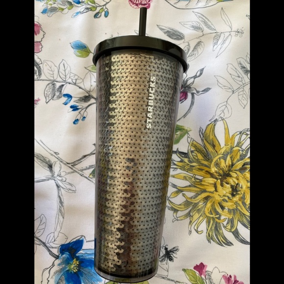 NWT Starbucks Black Sequin Tumbler 24oz